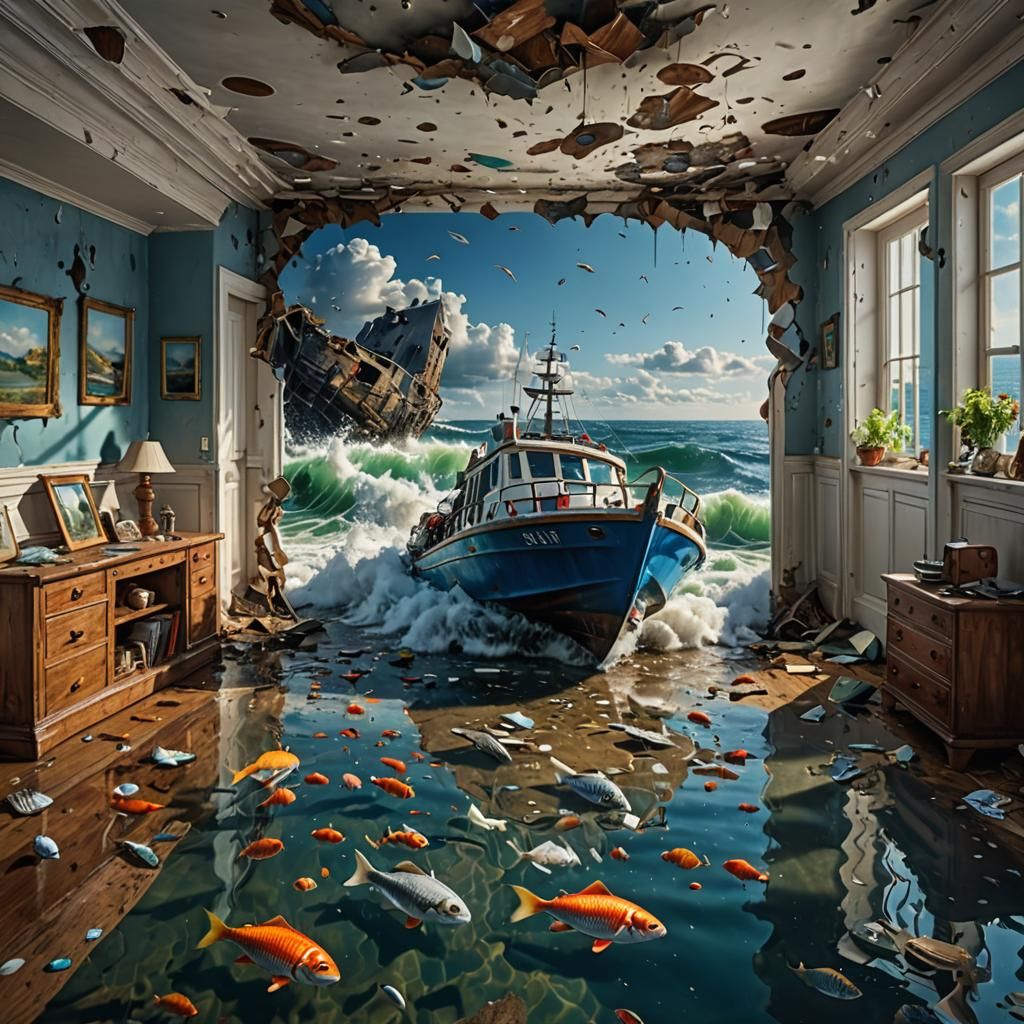 Tsunami in the living room  by @draconewcal