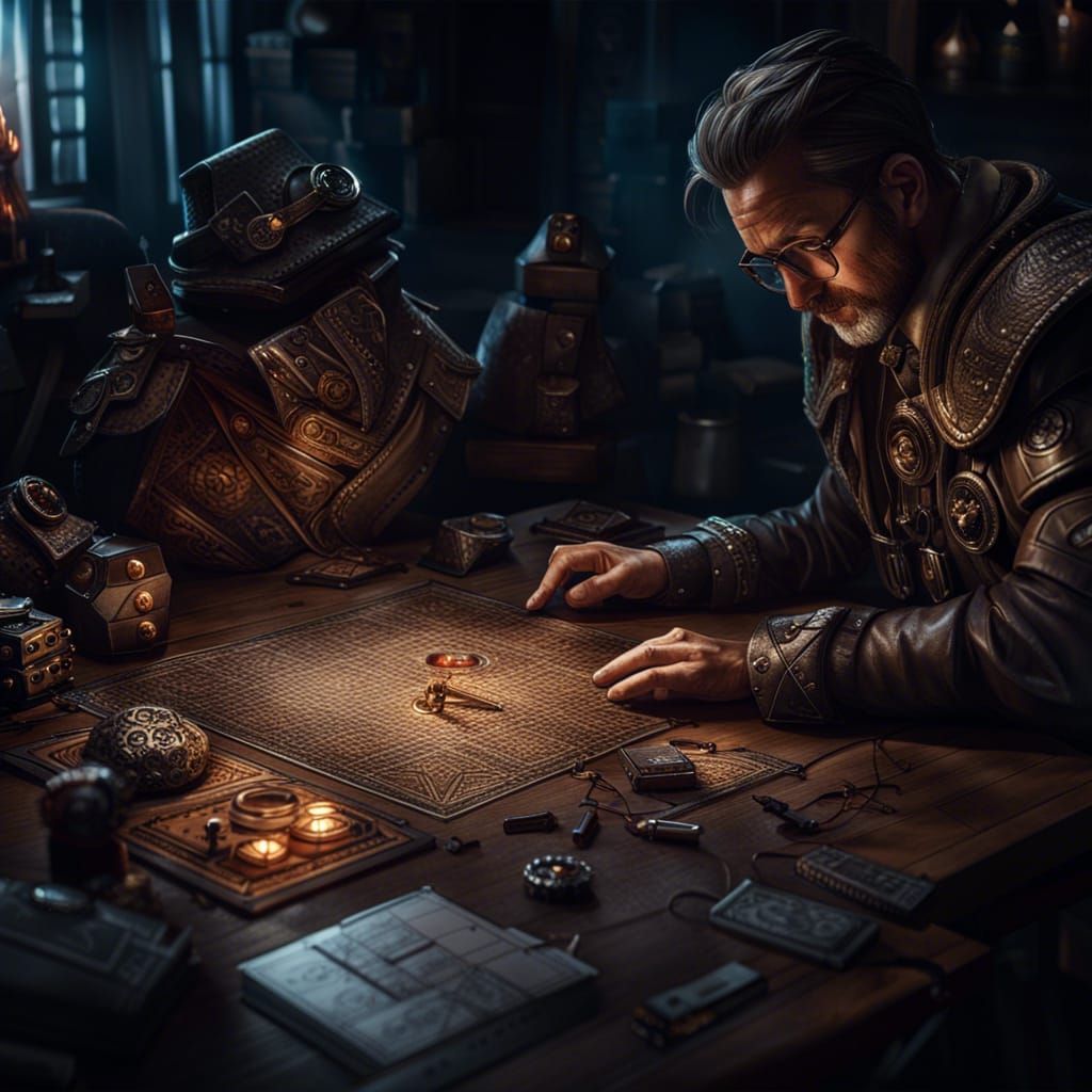 gamemaster working on creating a new tabletop rpg game AI Generated