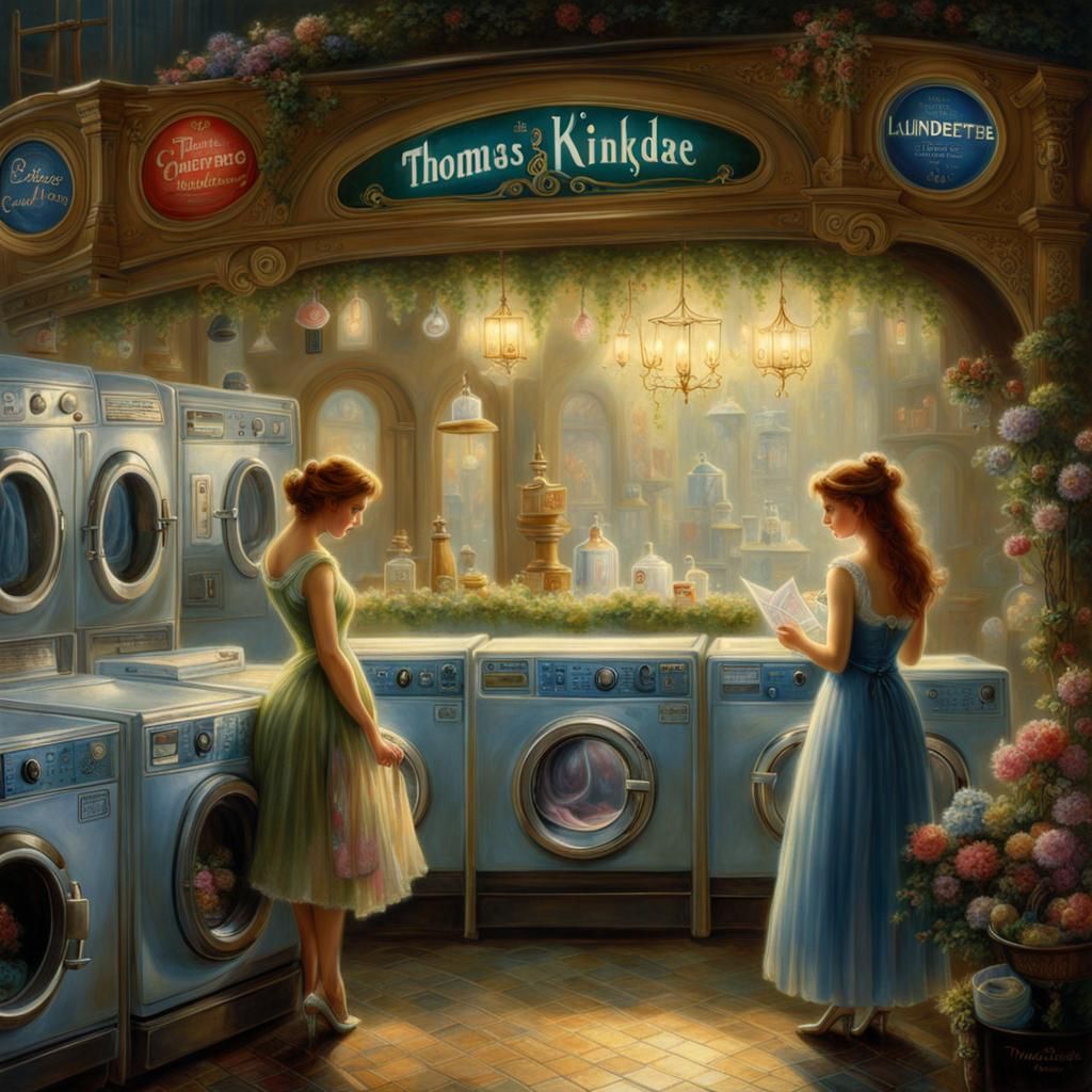 a fairies in a laundrette, plotting a mischievous plan