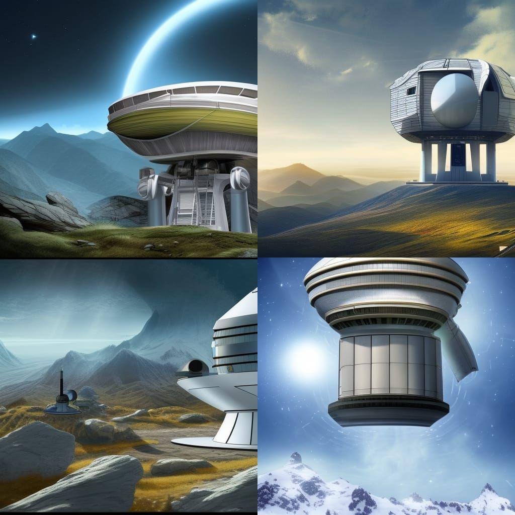 A space-age looking observatory, perched on top of a mountai...