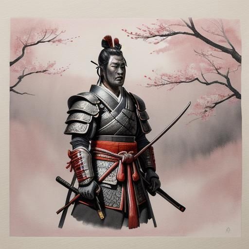 Samurai Warrior in Misty Forest, Ukiyo-e Style