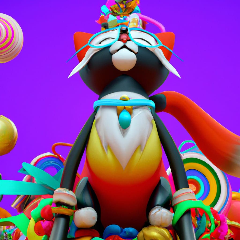 Joyful Cat in Vorticism Airbrush Art