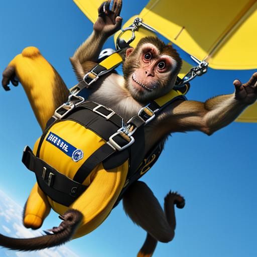 Skydiving monkey trying to catch falling bananas