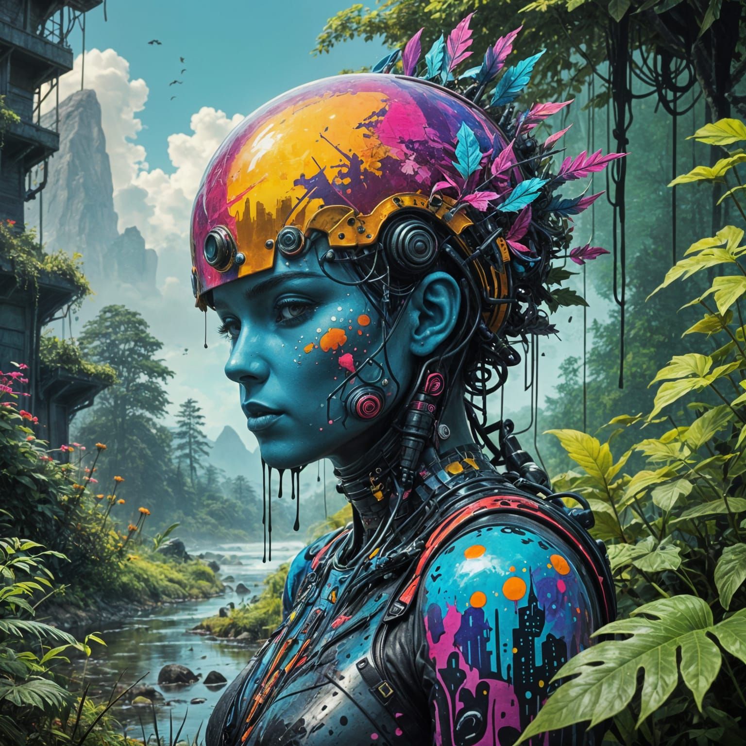 Surreal Psychedelic Fungi in a Vibrant Plant World