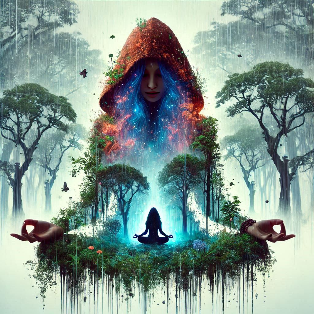 double exposure beautiful fantasy DALL-E 3 portrait landscap...
