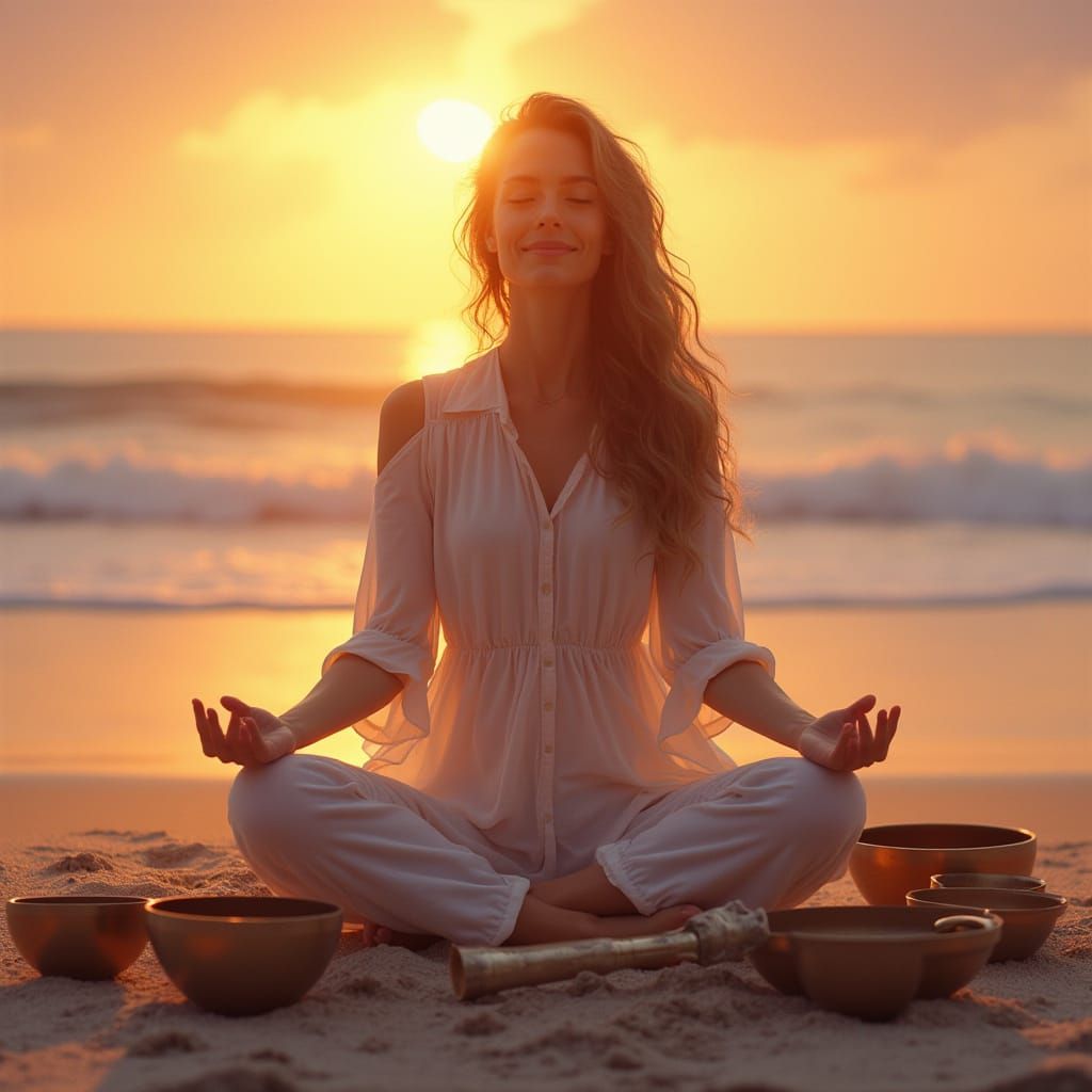 Serene Woman in Sound Healing Meditation