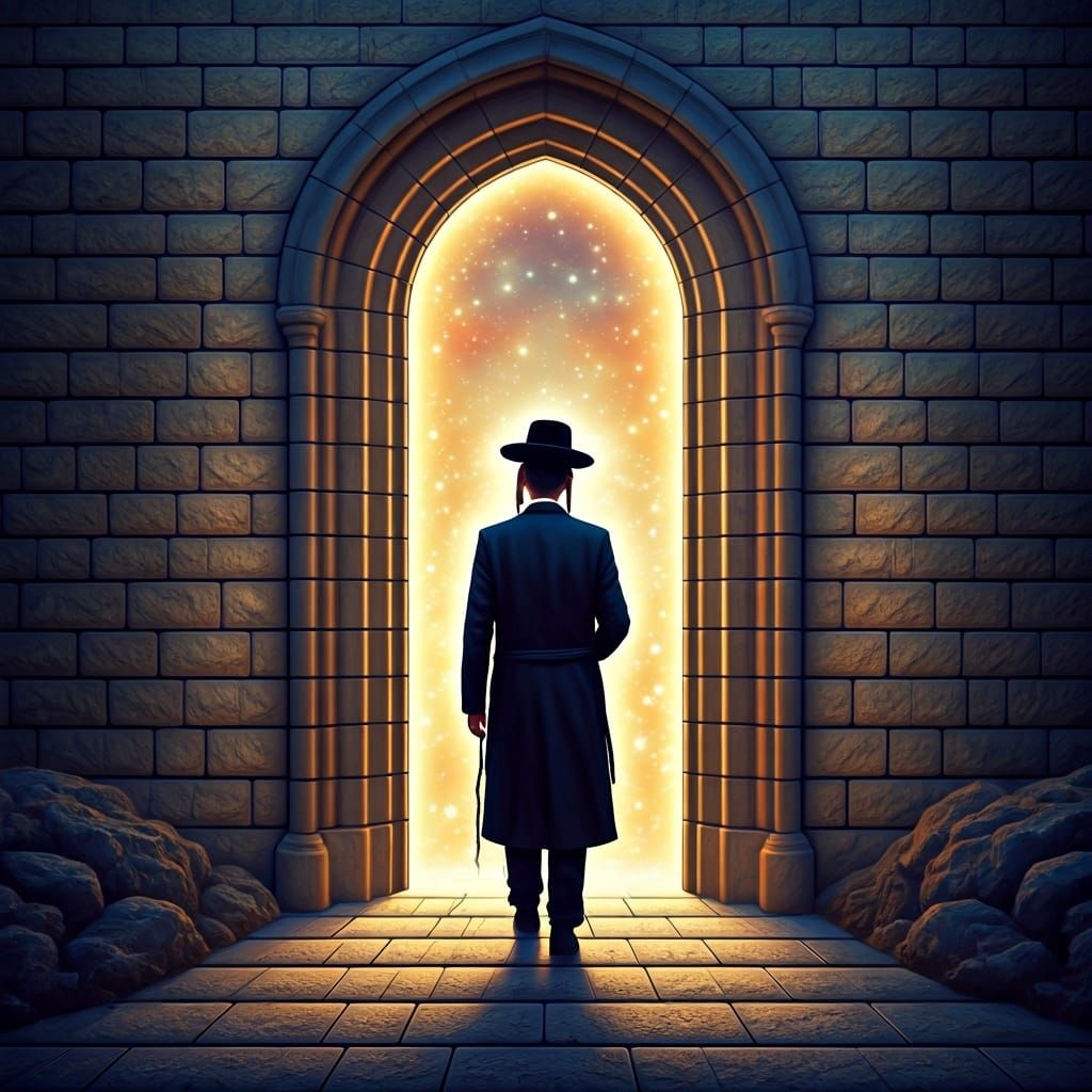 Mystical Portal: Hasidic Man Enters the Unknown