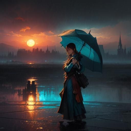 Sunset, big rain drops, shadows