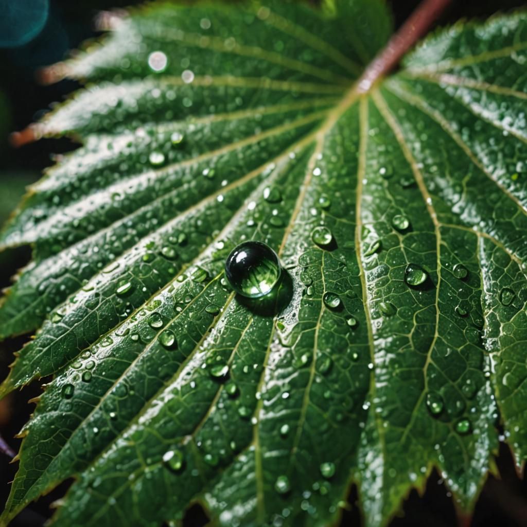 zoom in on a water droplet on a leaf very close macro  by @Crevax