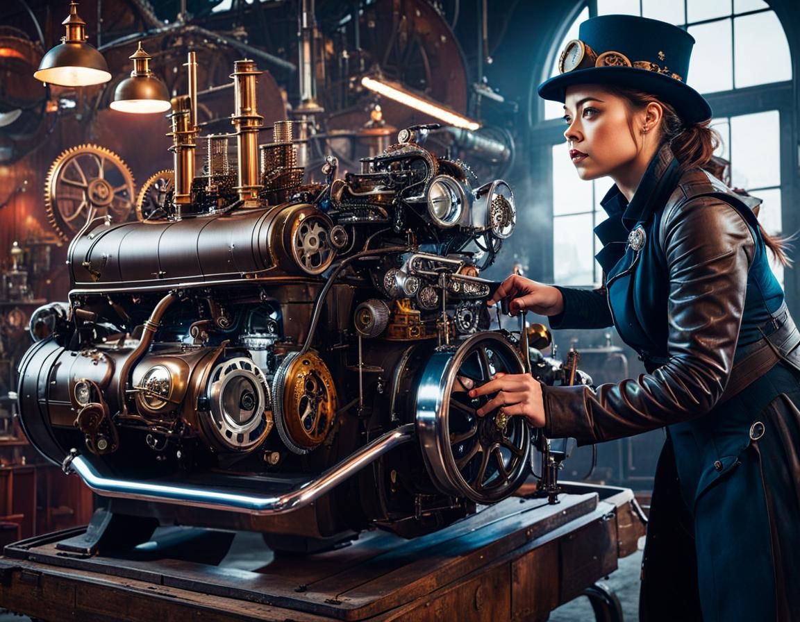 PROfessionals at Work: Steampunk car engine mechanic  by @Otterbarrick