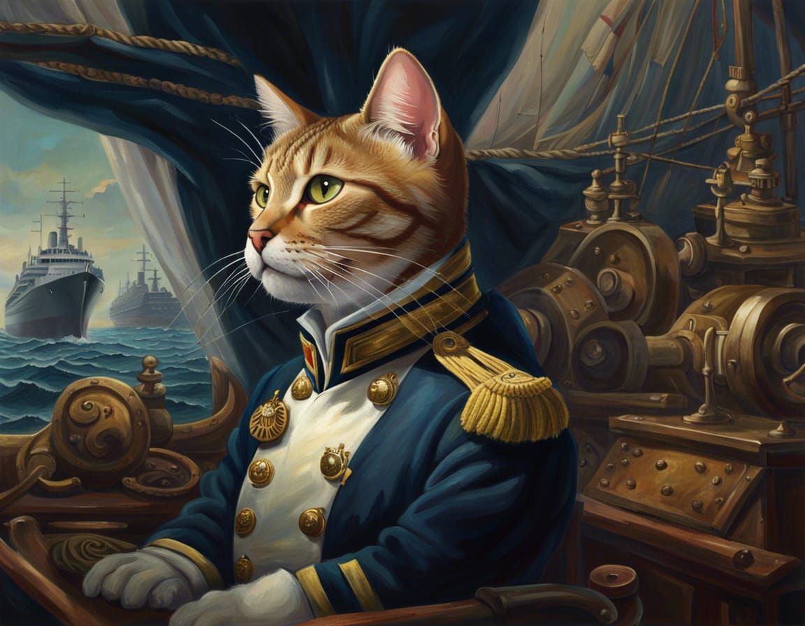 cat as the captain of a naval flagship  by @Sebastian