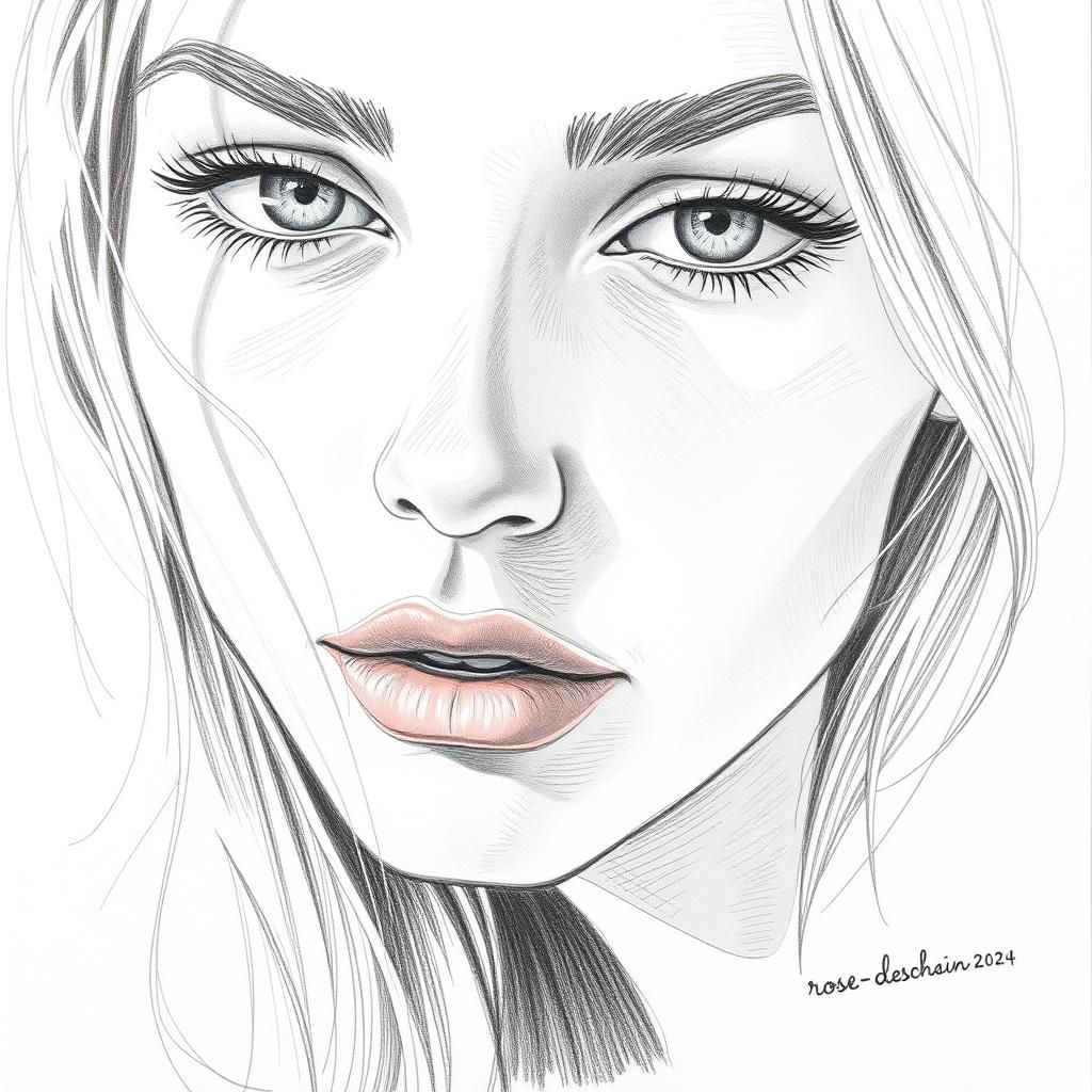 Monochromatic Pencil Sketch of a Woman Portrait