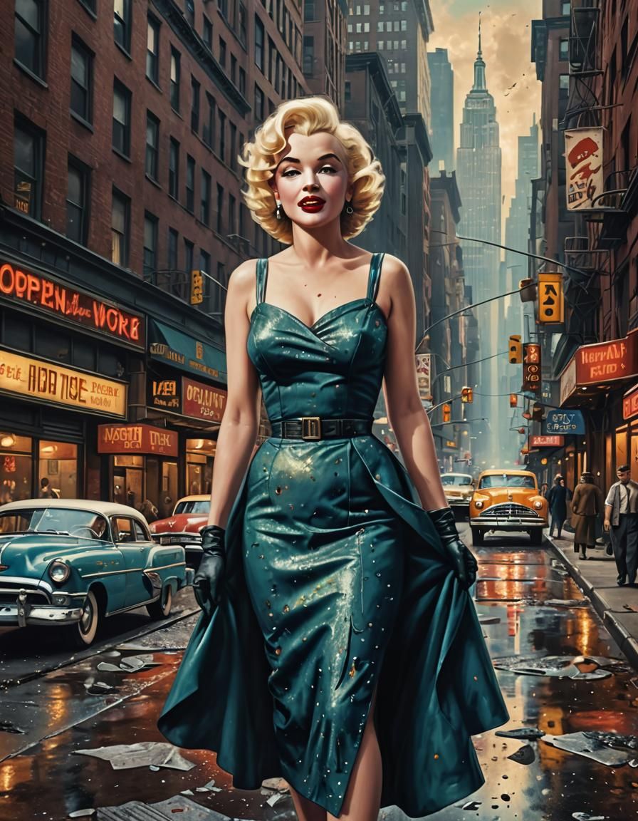 Marilyn Monroe in 1950's New York street scene - AI Generated Artwork ...