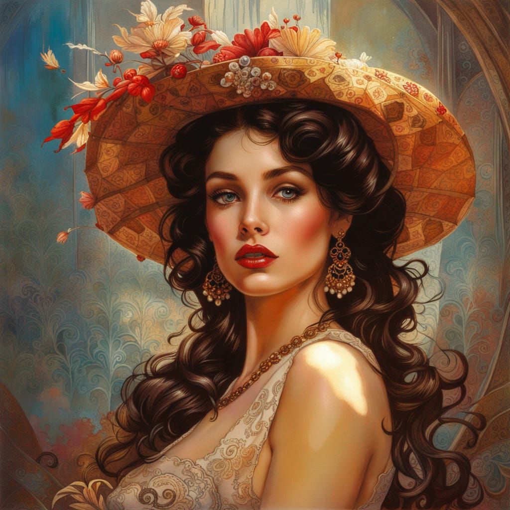 Wistful brunette lady with full shiny lips  by @Openly Curious