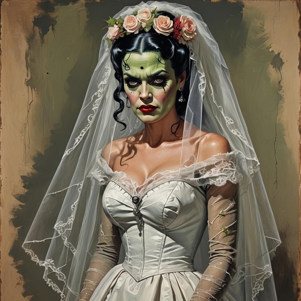 vintage Pinup girl style image in a Frankenstein's bride cos...