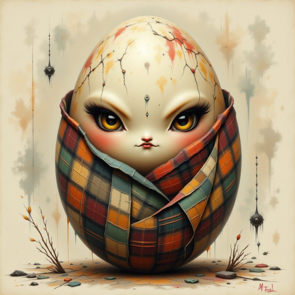 Humanoid Egg with Scowl in Watercolor Style