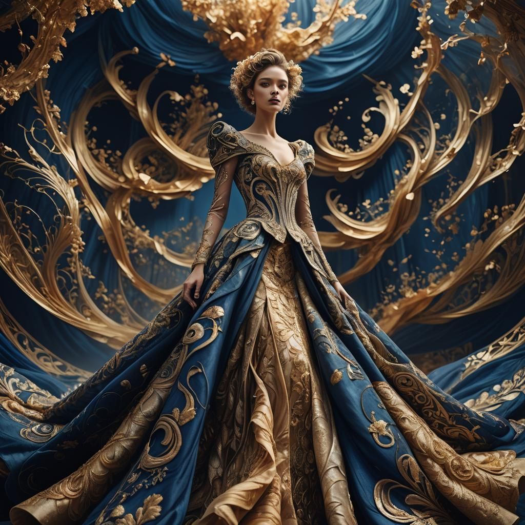 Majestic Model in Avant-Garde Gown: Fantasy Concept Art