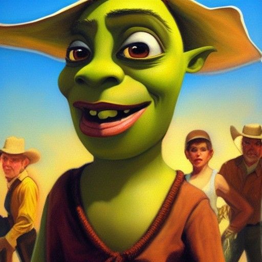 a western country dance big eyes party invite with Shrek