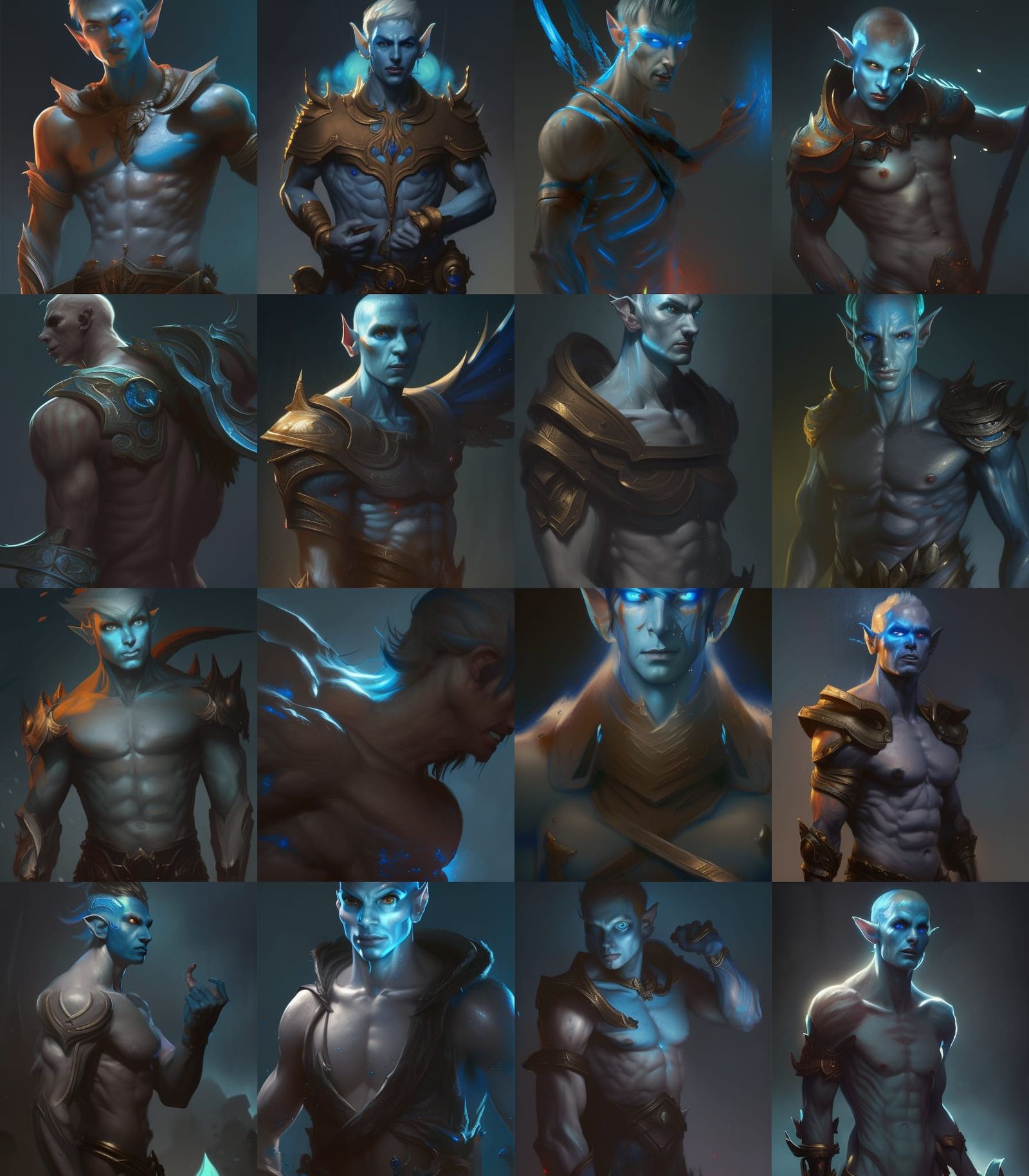 male, elf, blue skin, upper body shot, a masterpiece, 8k res...