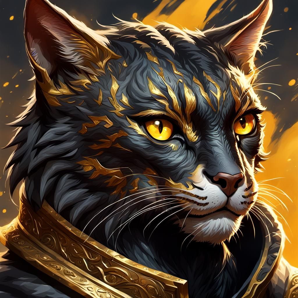 Detailed khajiit male. Golden eyes. Black hair.