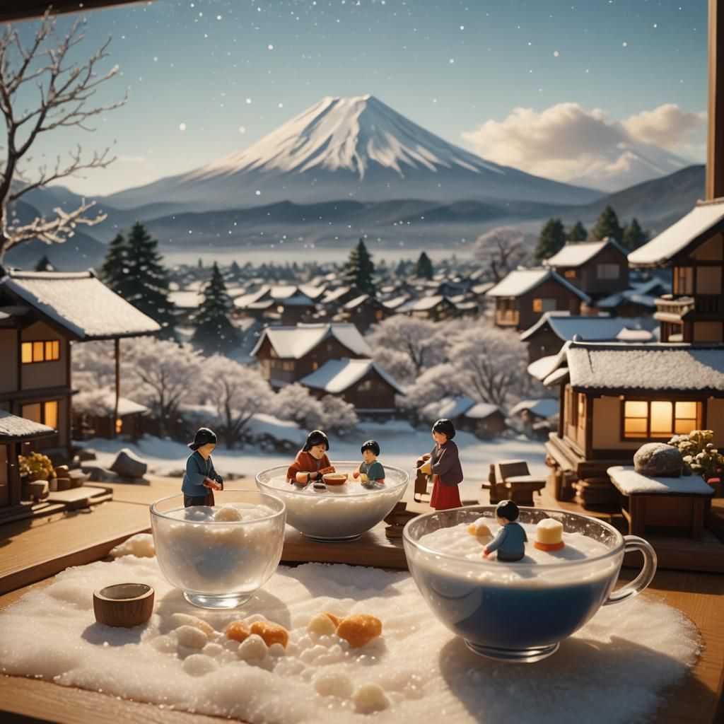 Miniature Japanese Village Inside a Glass Cup