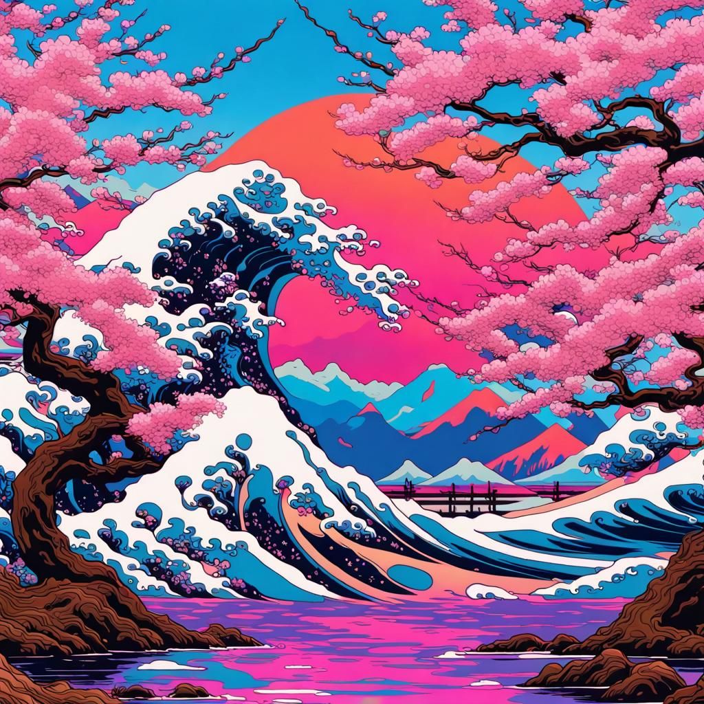 Tsunami in Vaporwave Aesthetic