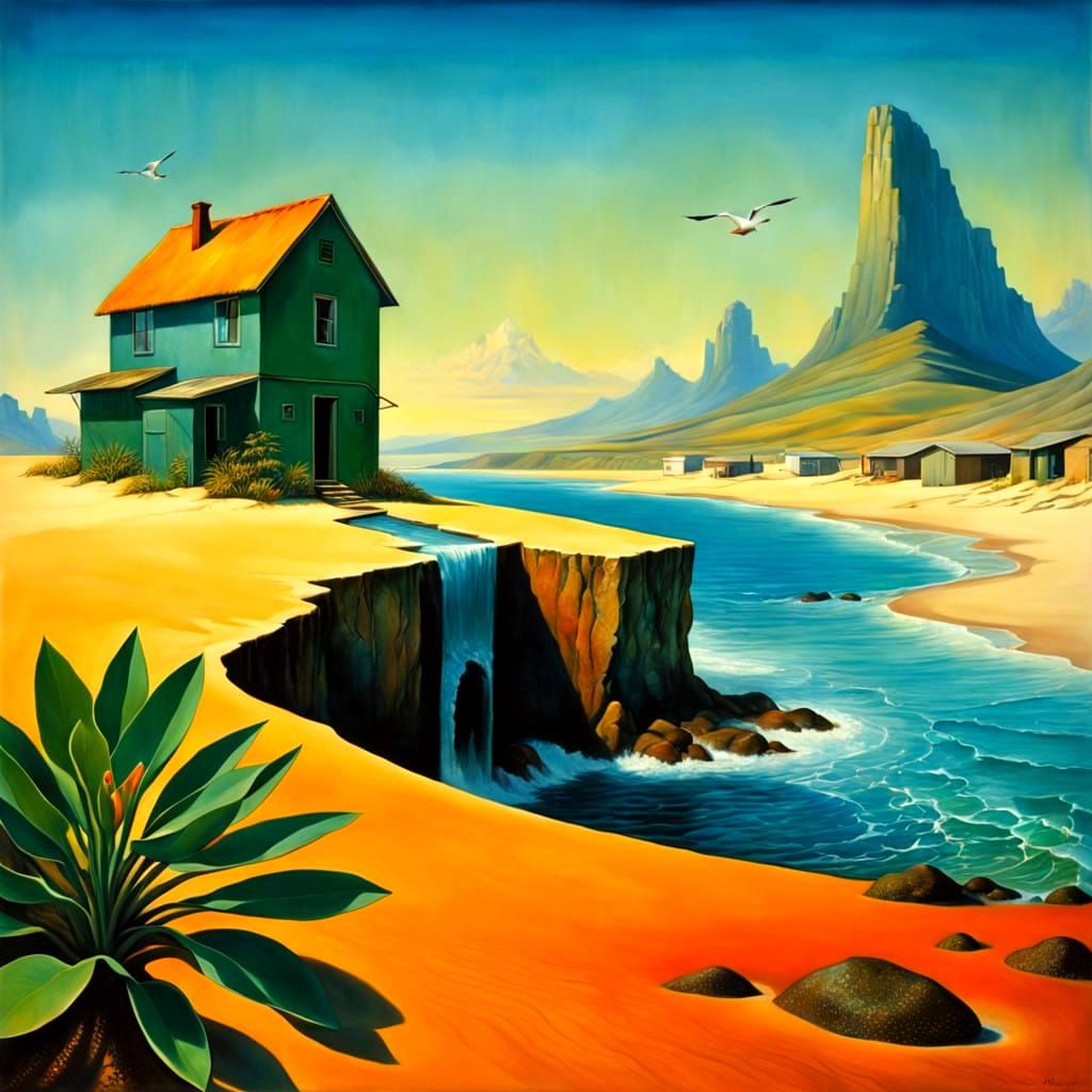 Surrealistic Fantasy Scene in Vibrant Colors