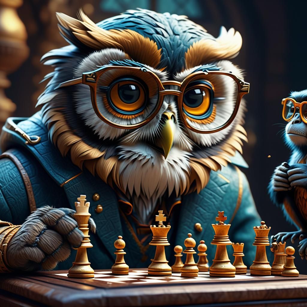 Chess: An Owl Playing Chess  by @nishinishand