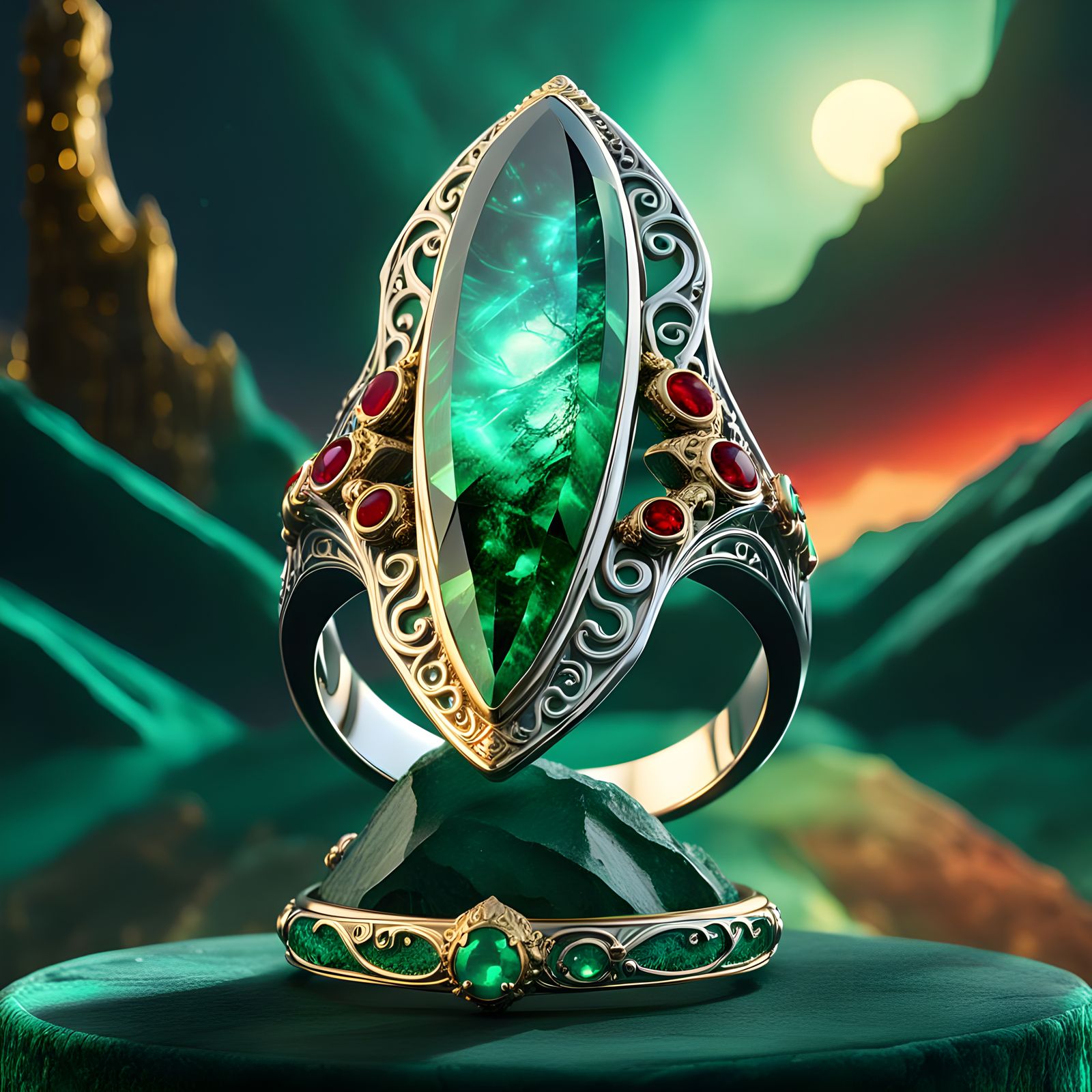 The Moon Emerald Ring  by @Lyvercast