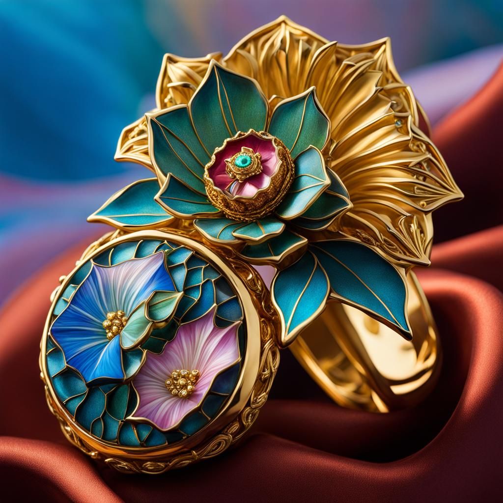 14k datura ring and pill box