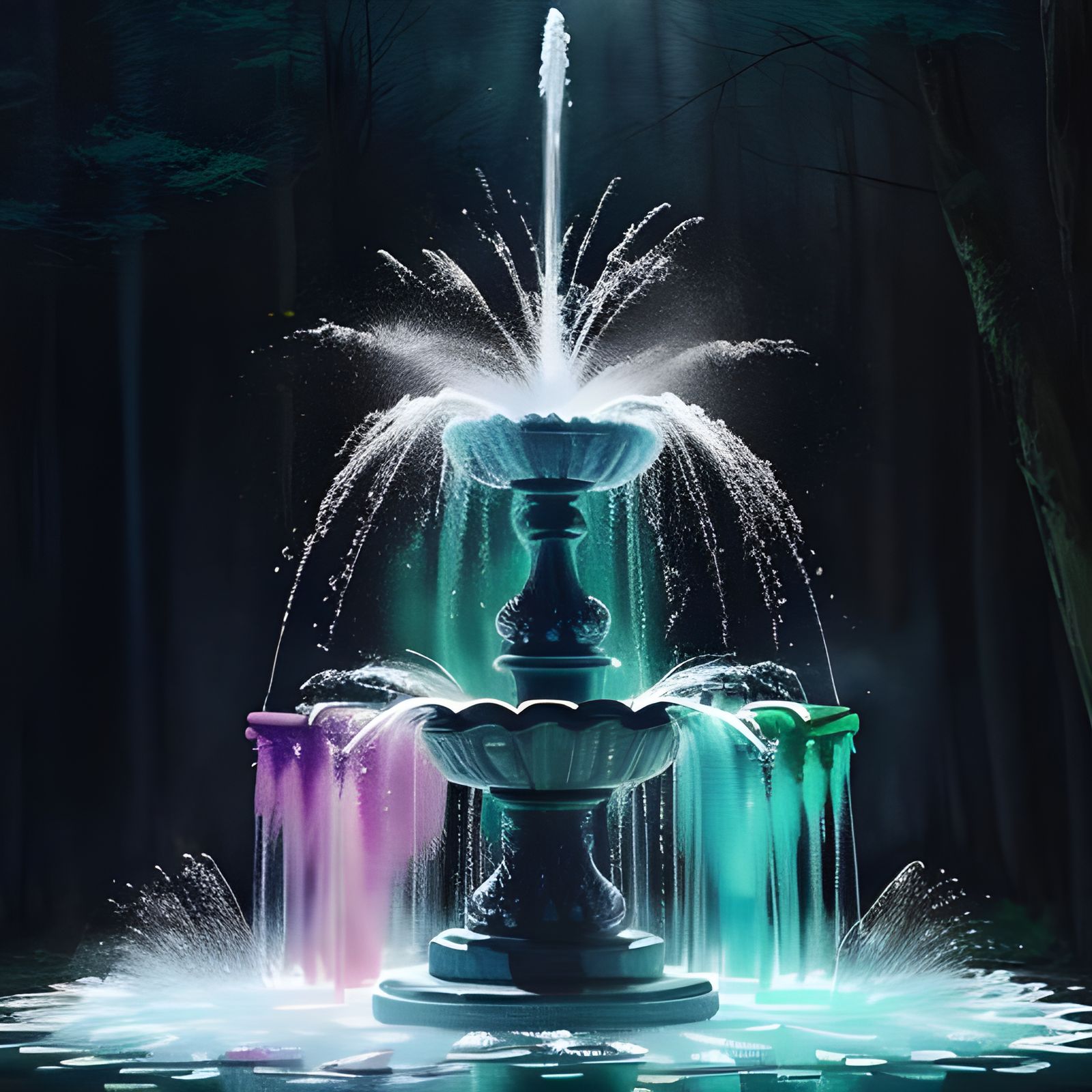 Night lit forest fountain  by @Donna