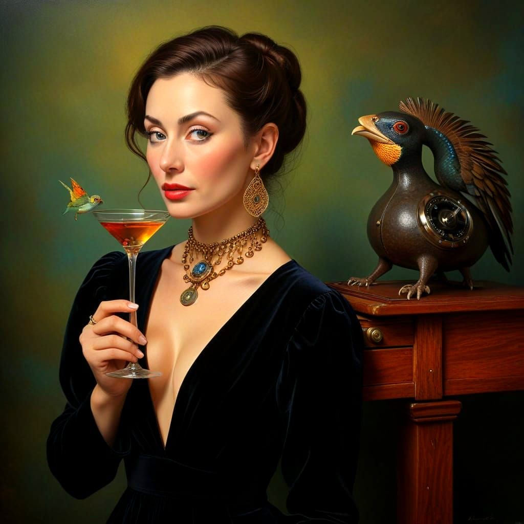 Surrealistic Lady in Vibrant, Fantastical Scene