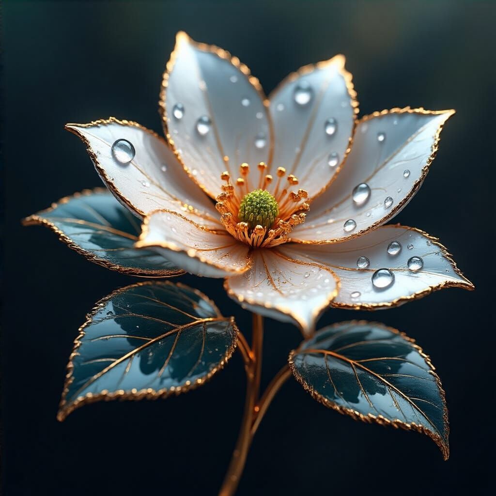 Artistic Glass Flower with Golden Outlines