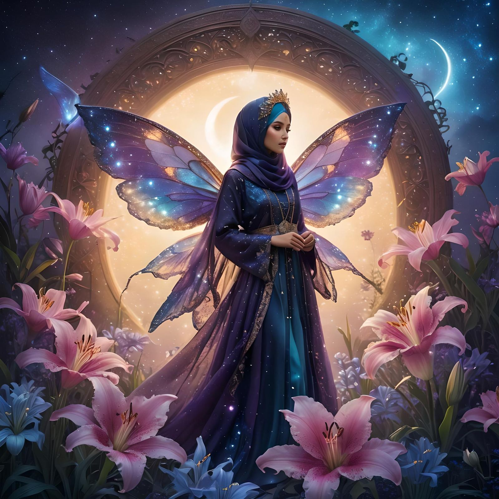 Bohemian Fairy with Glowing Portal and Cosmic Wings