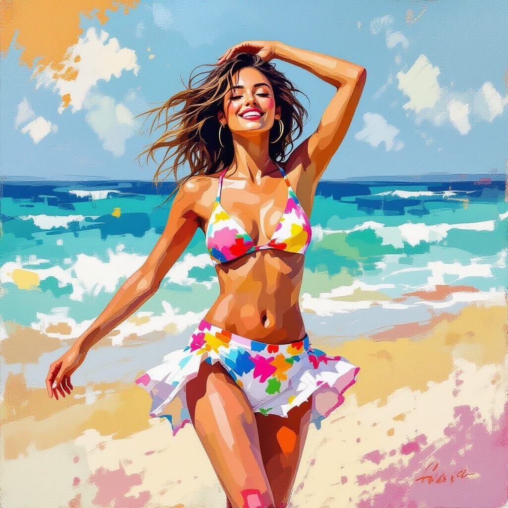 Person Dancing on Beach in Vibrant Style