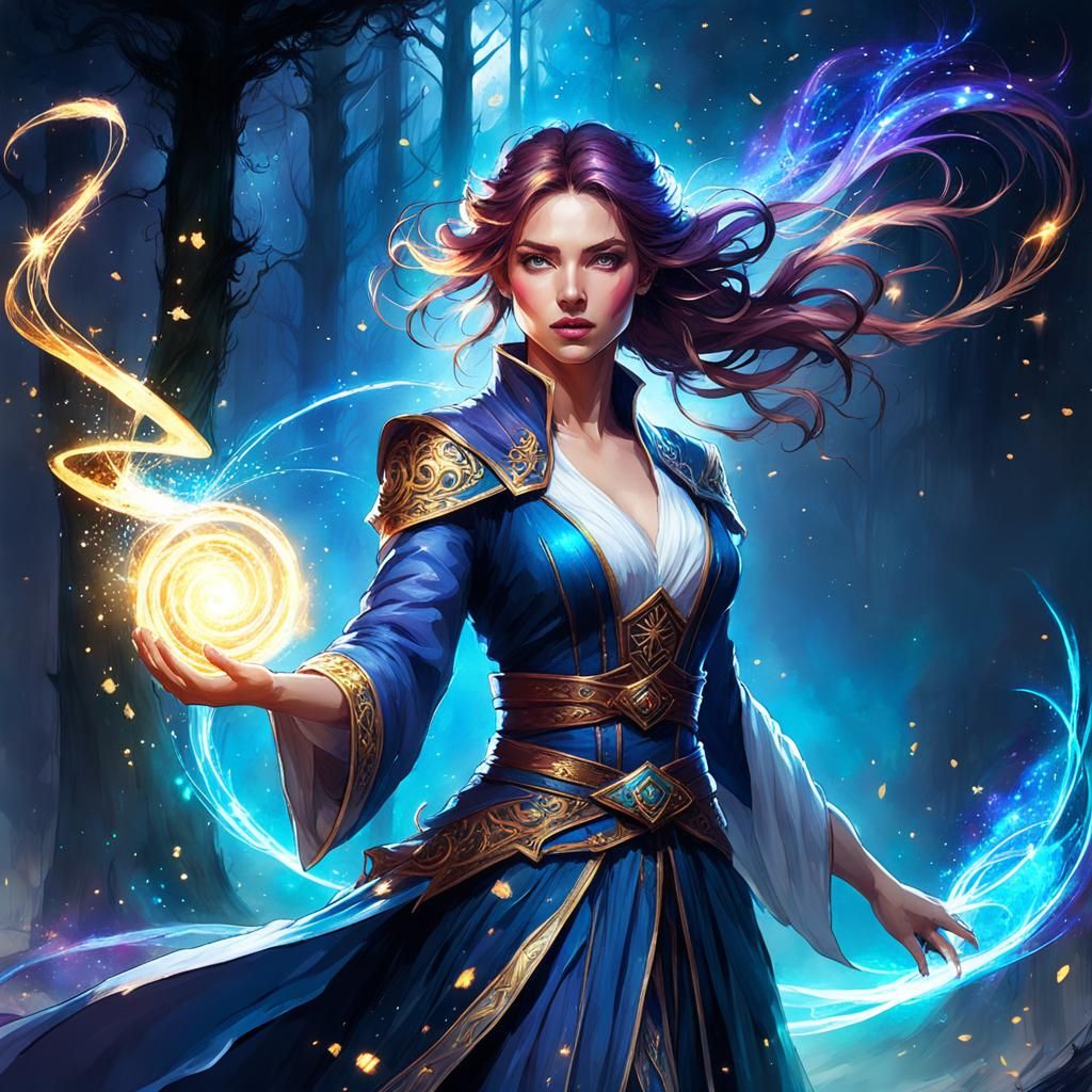 pretty wizard princess, spell casting, sorcery spiraling arcane Magical ...