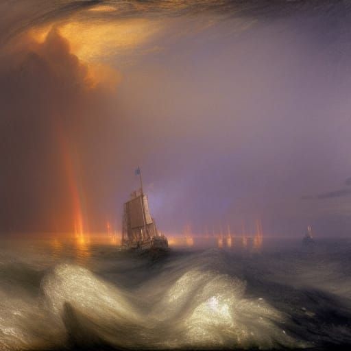 Thunderstorm at sea, tall ship, big waves, lightning and thu...