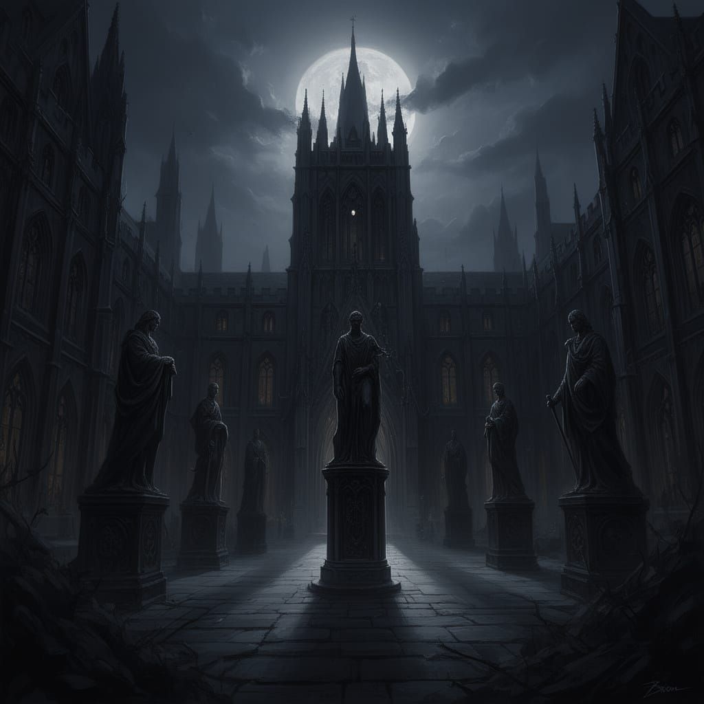 Gothic Castle University Under Ethereal Moonlight
