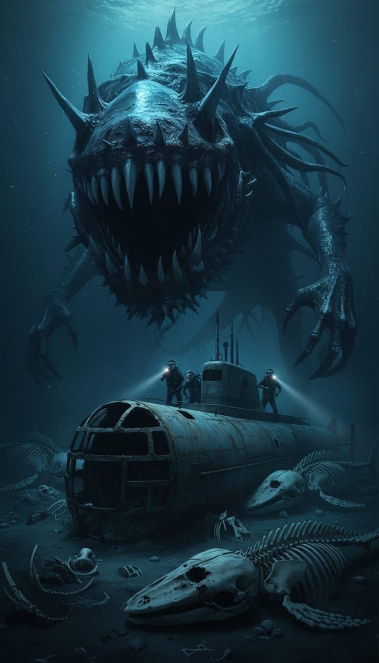 Terrifying cosmic horror final moments scene of scared and c...