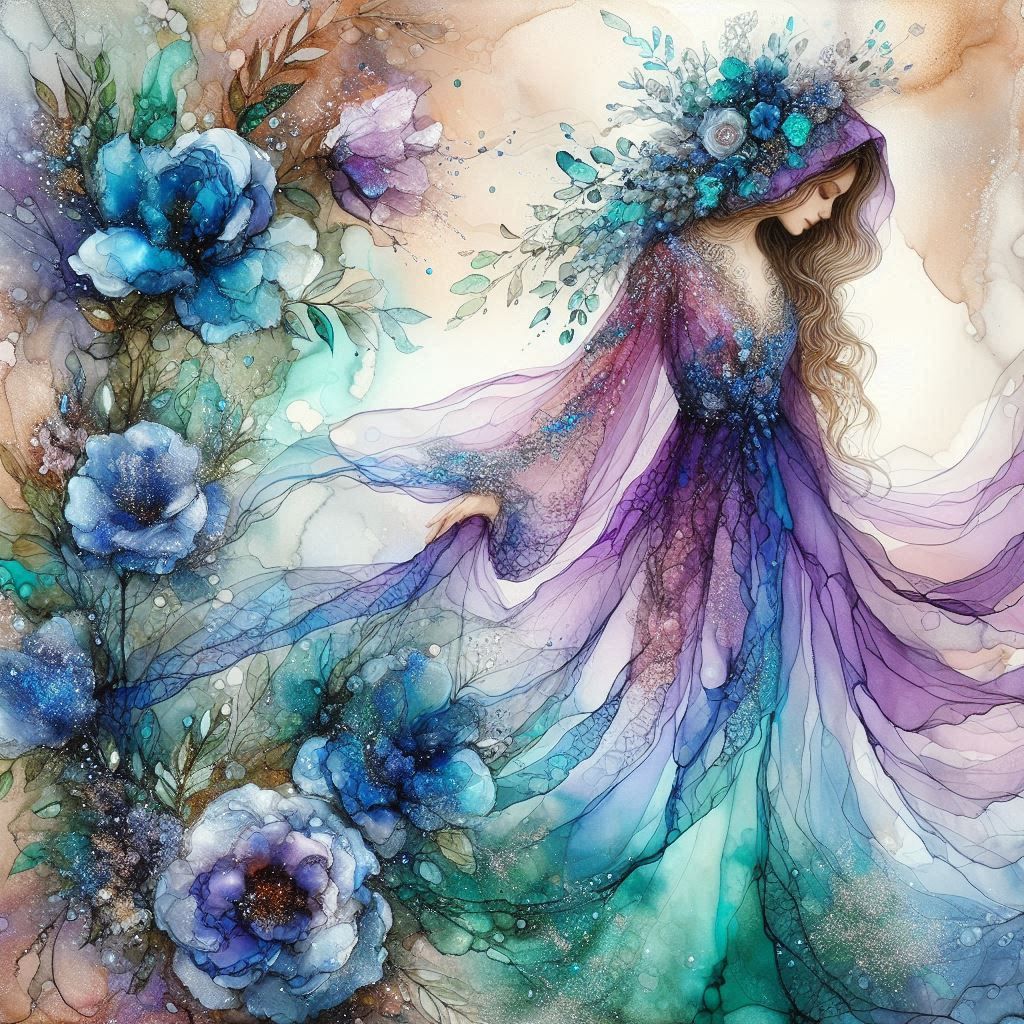 woman in a long flowey dress