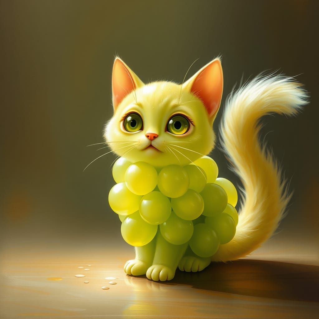 A big light green grape with a cute cat.  by @Winnie_H