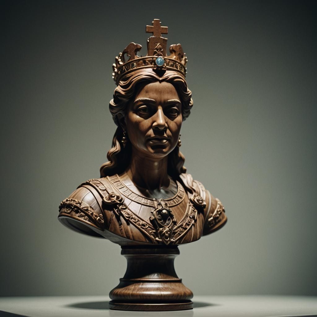 bust of a queen in a studio with a spotlight