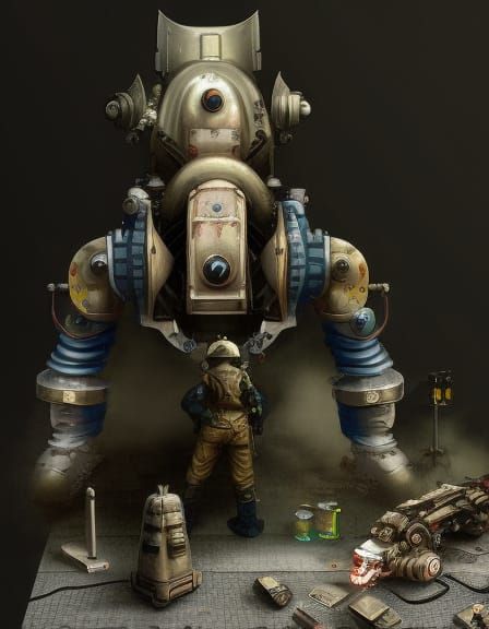 Dieselpunk mecha and pilot