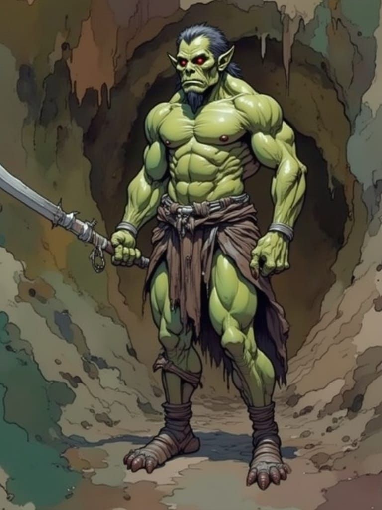 <lora:Alfa Caeli:1.0> extremely muscular, rugged male orc ba...