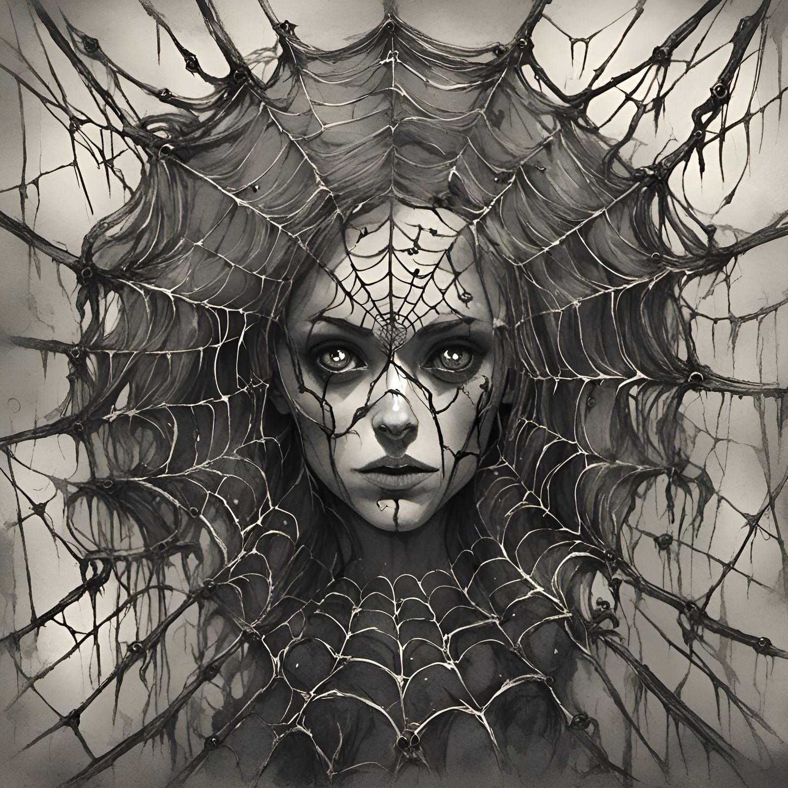 <lora:JLG636 A:1.0>a surreal spiderweb full of eyes looking at you, sketch, dark art