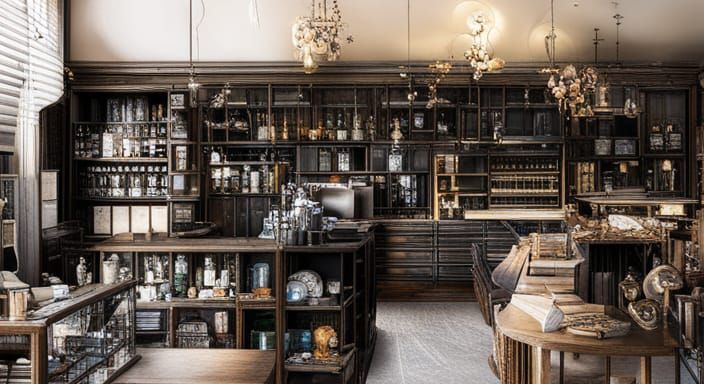 apothecary with many bottles on shelves