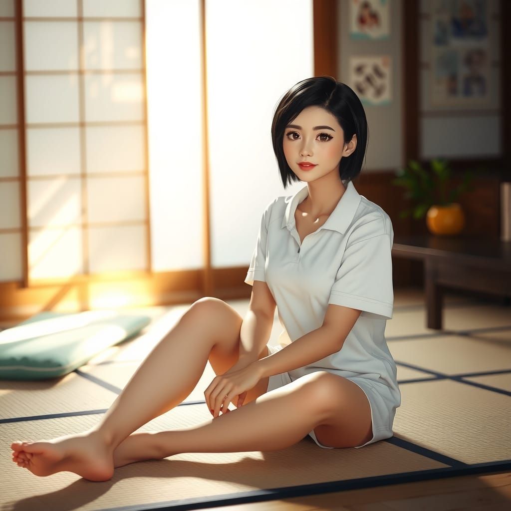 Serenely Seated Thai Woman in Cozy Home