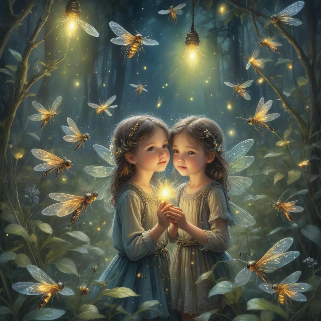 Twins in a Prairie with Fireflies - AI Generated Artwork - NightCafe ...