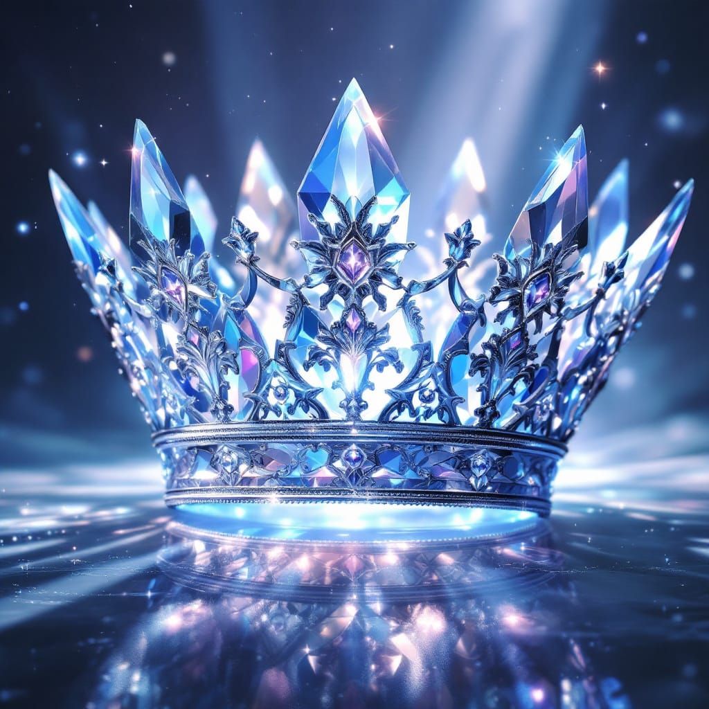 A regal crystal crown bathed in the soft glow of moonlight.