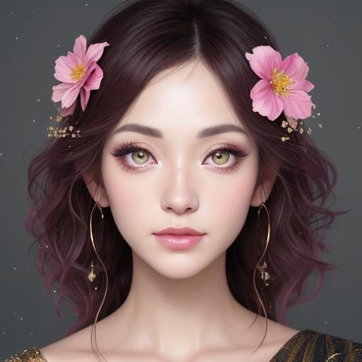 《Lora : sparkle makeup》alcohol ink, illustration of a shy ch...